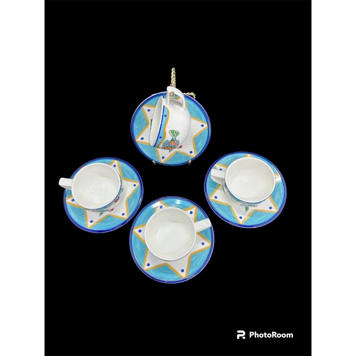 Mikasa Fashion Plaza Ocean Collage DX102 (Set Of 4) Tea Cups And Saucers