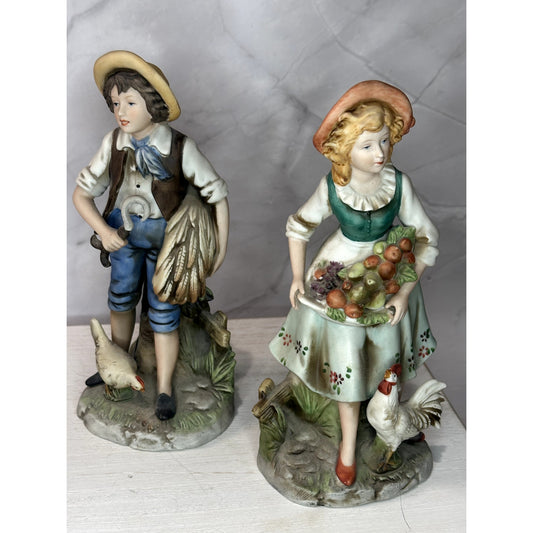 Homco Home Interiors #8881 Harvest Boy & Girl Figurines