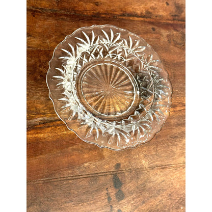 Early American Pattern Vintage Diamond Cut Glass Round Covered Butter Dish