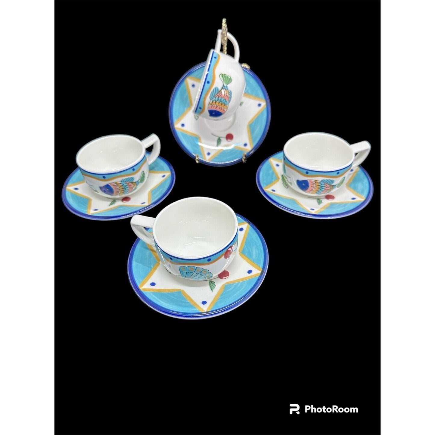 Mikasa Fashion Plaza Ocean Collage DX102 Tea Cups And Saucers