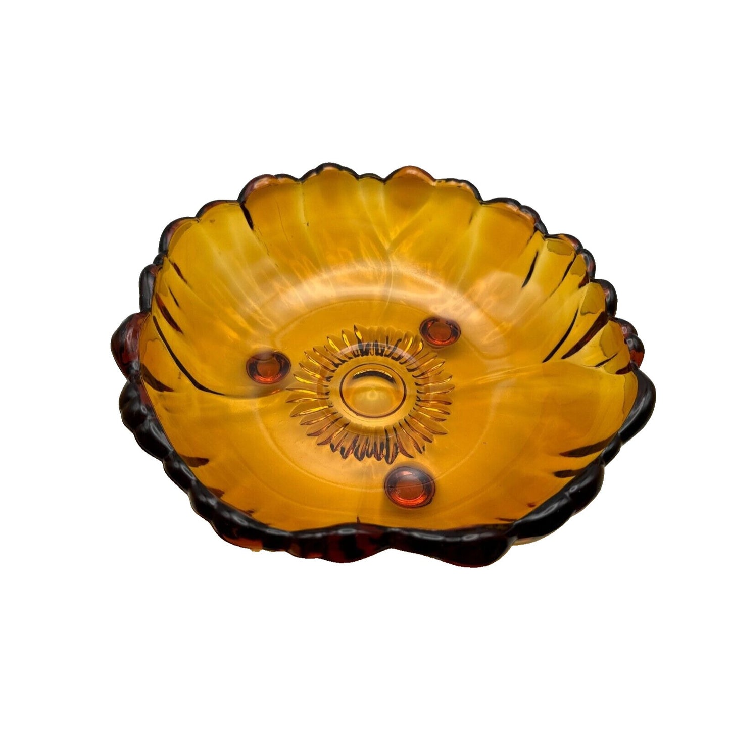 Vintage Indiana Amber Glass FSunflower Pattern 11"Dia. Fruit Bowl/Serving