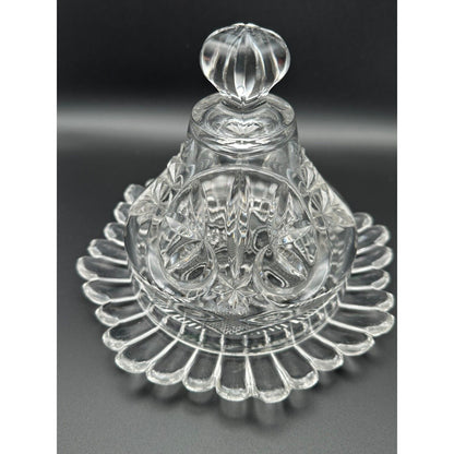 Crystal tray with crystal dome lid for serving cheese ball or butter dish