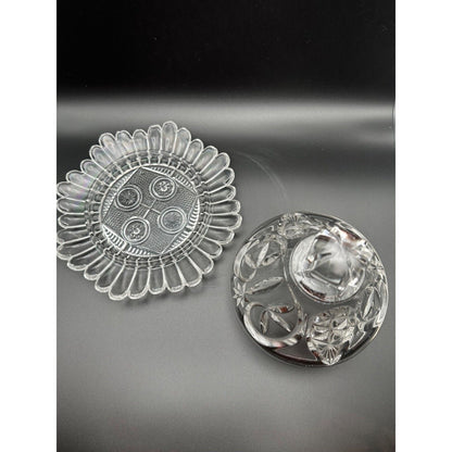 Crystal tray with crystal dome lid for serving cheese ball or butter dish