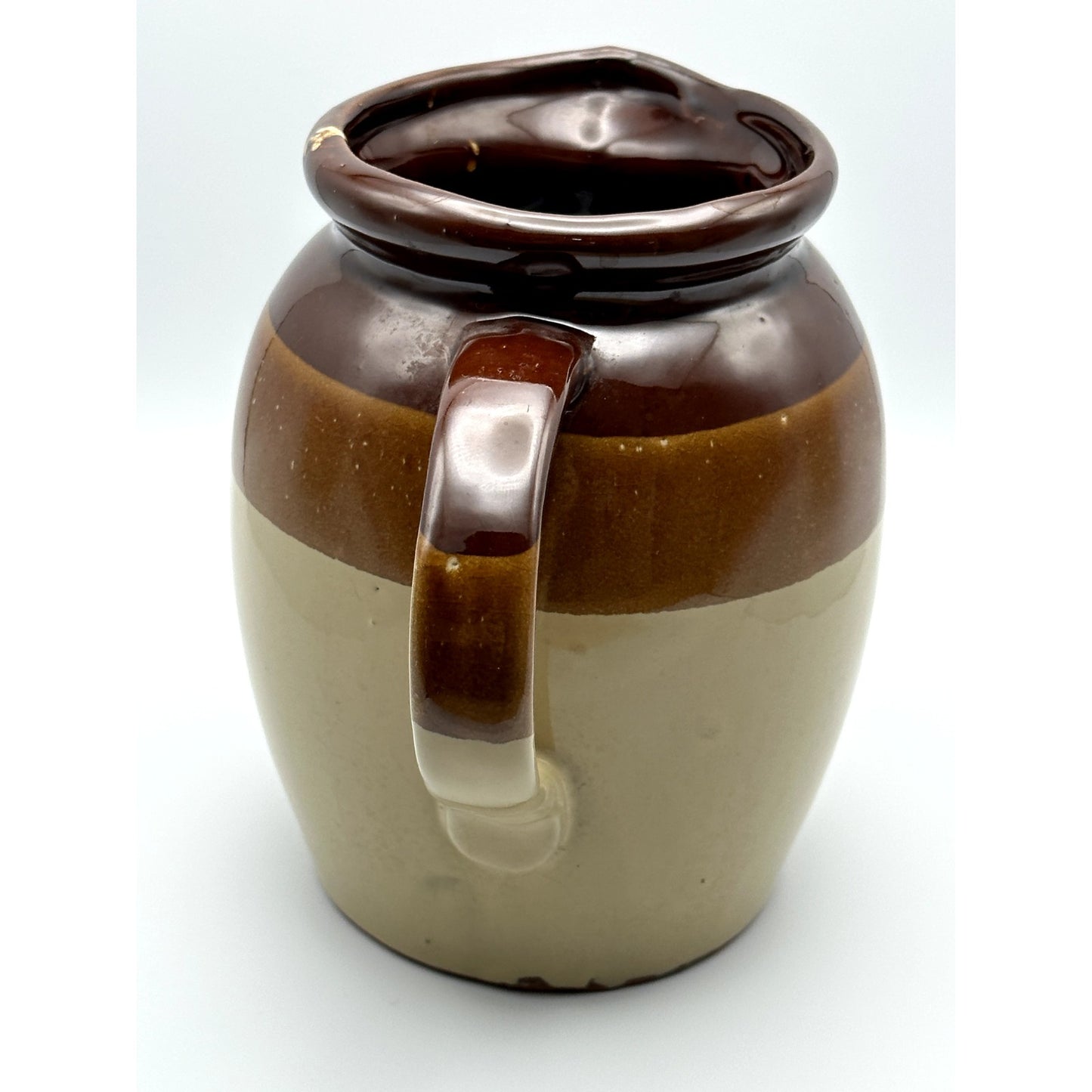 Crock stoneware pitcher three tone brown