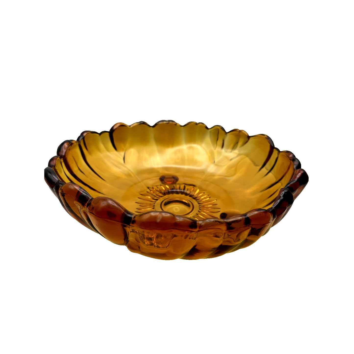 Vintage Indiana Amber Glass FSunflower Pattern 11"Dia. Fruit Bowl/Serving