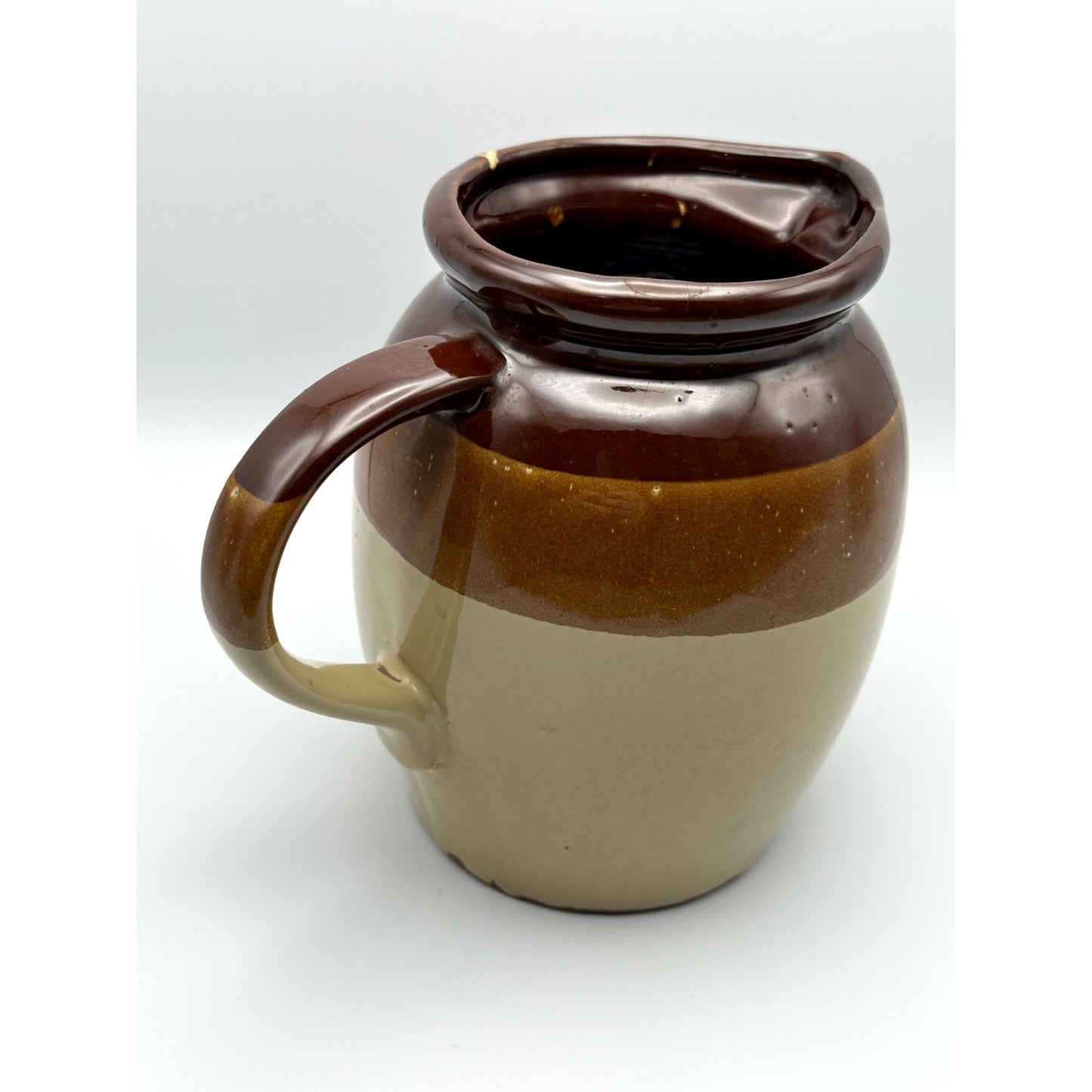 Crock stoneware pitcher three tone brown