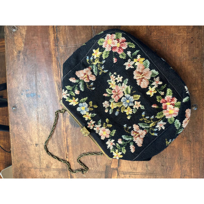 Vintage MAUD HUNDLEY Needlepoint Floral Purse bag