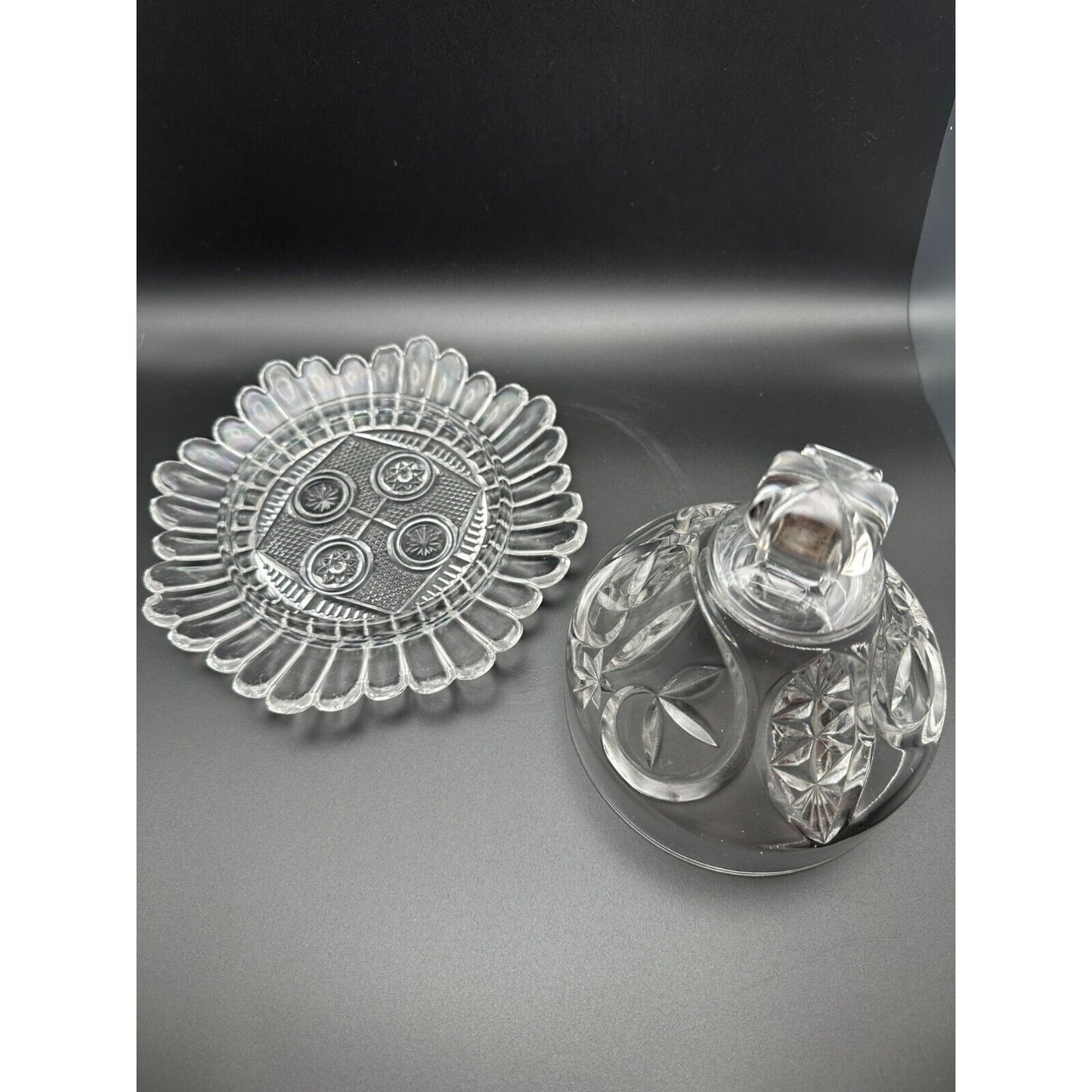 Crystal tray with crystal dome lid for serving cheese ball or butter dish