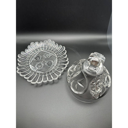 Crystal tray with crystal dome lid for serving cheese ball or butter dish