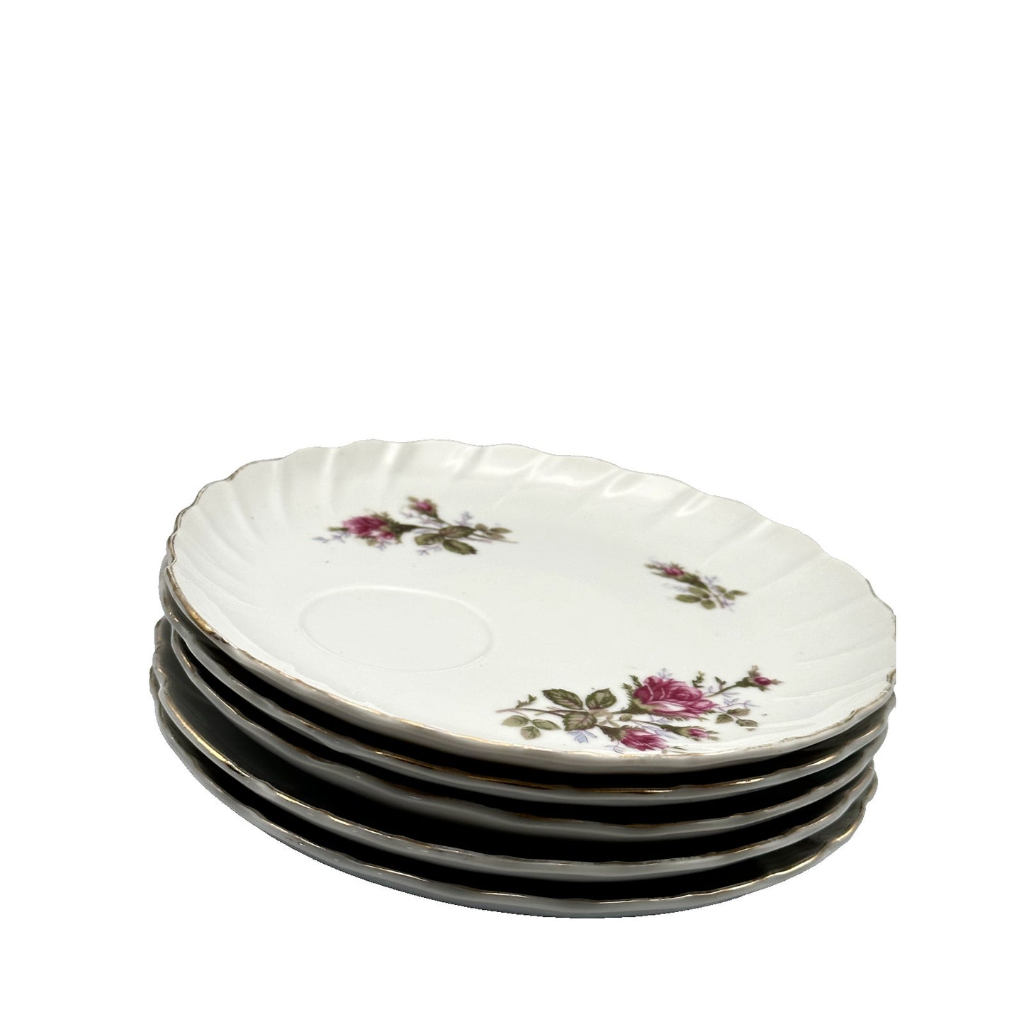 Snack Plates set of 5 Vintage Moss Rose