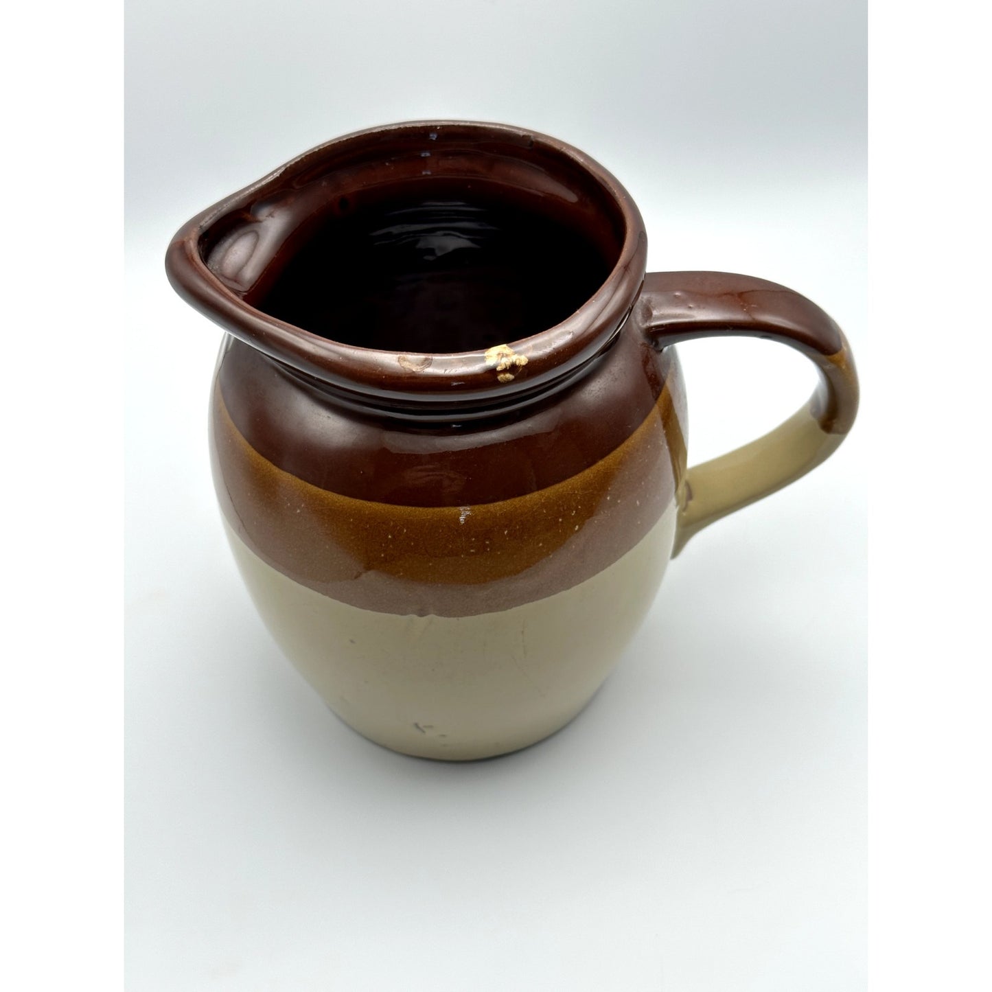 Crock stoneware pitcher three tone brown