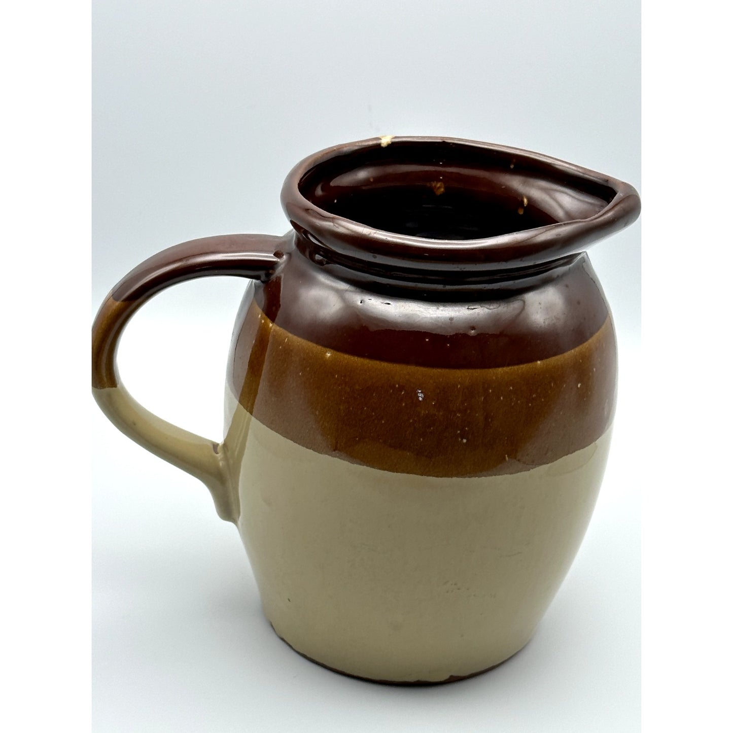 Crock stoneware pitcher three tone brown