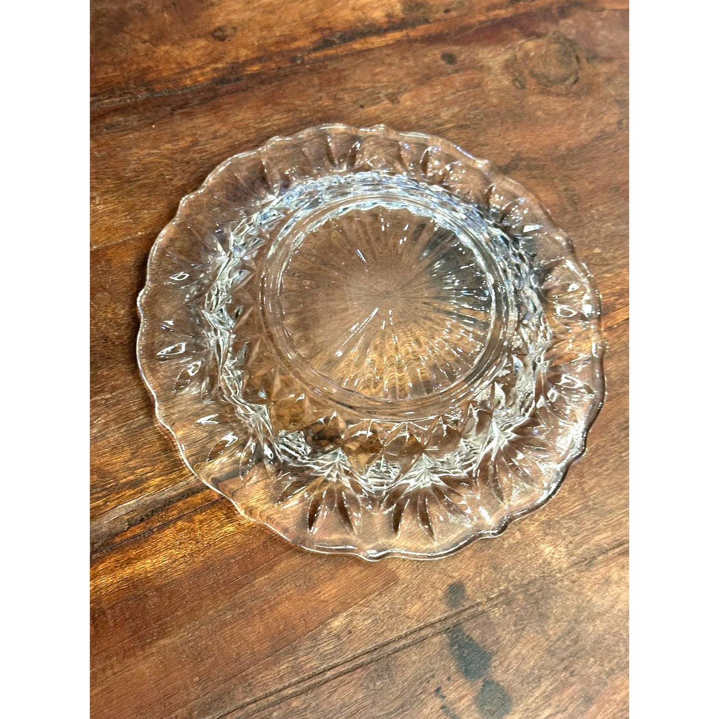 Early American Pattern Vintage Diamond Cut Glass Round Covered Butter Dish