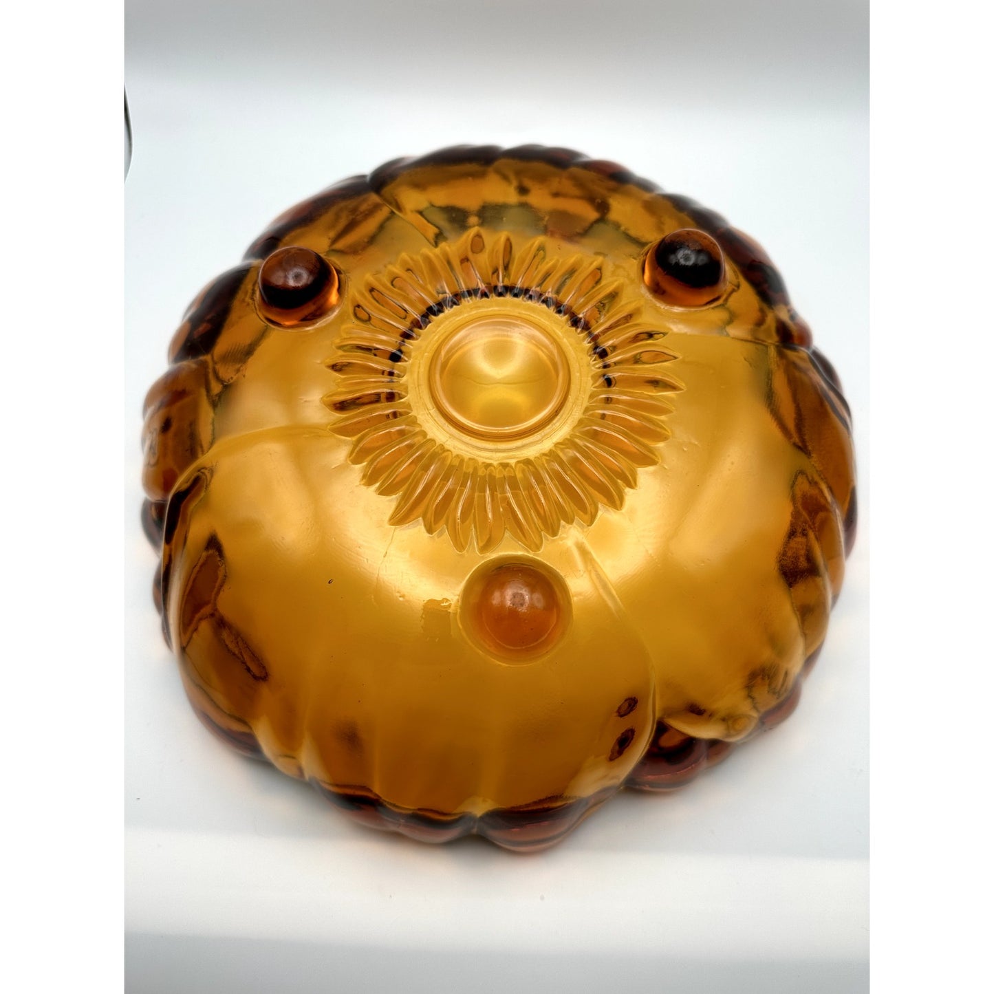 Vintage Indiana Amber Glass FSunflower Pattern 11"Dia. Fruit Bowl/Serving