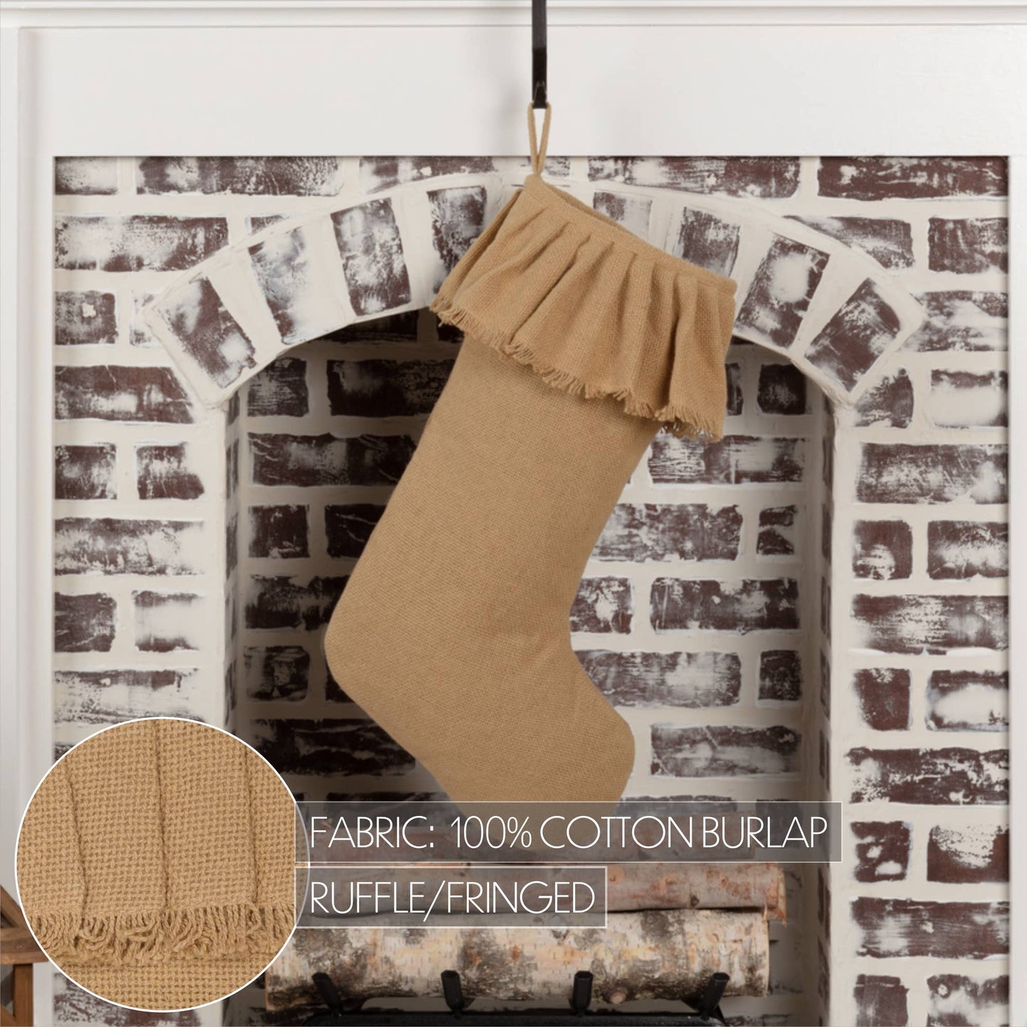 Festive Natural Burlap Ruffled Stocking 11x20